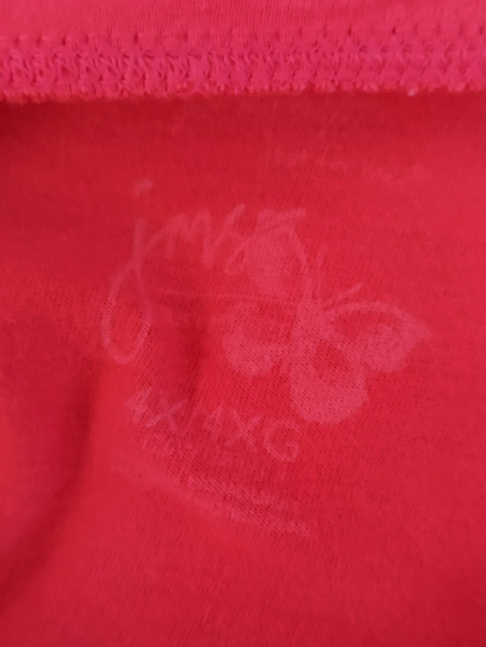 Just My Size Coral V-Neck Short Sleeve Tee with Purple & Yellow Butterfly - Picture 3 of 3